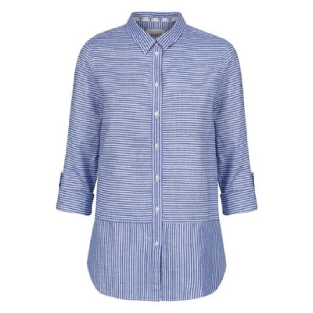 Barbour Seaward Breeze Blue Striped Button-Up Shirt Women’s Size US 6